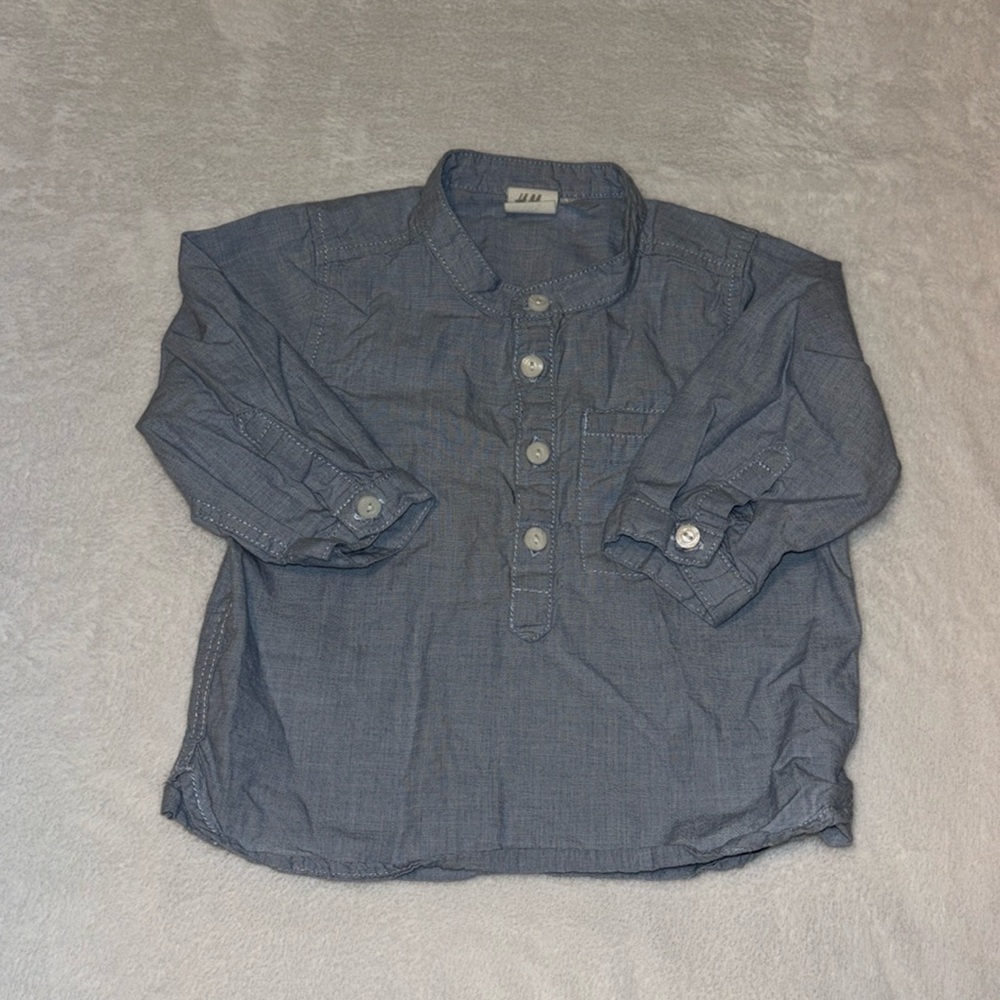(3 for $10) H&M blue button up long sleeve top 4-6 month baby boy